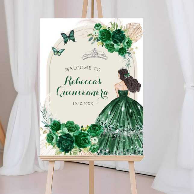 Boho Emerald Grönt Quinceañera Välkomsttecken Poster (Skapare uppladdad)