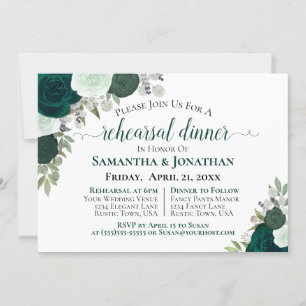 Boho Emerald Grönt Ro Bröllop Rehearsal Dinner Inbjudningar