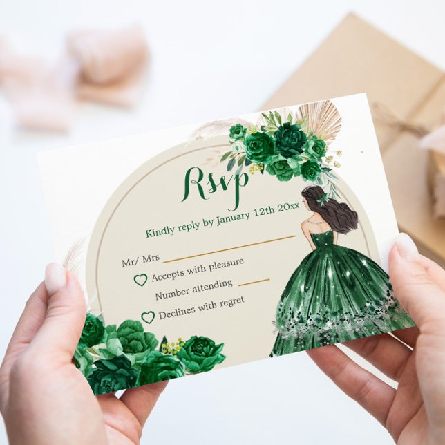 Boho Emerald Grönt Ro Princess Quinceañera OSA Kort (Skapare uppladdad)