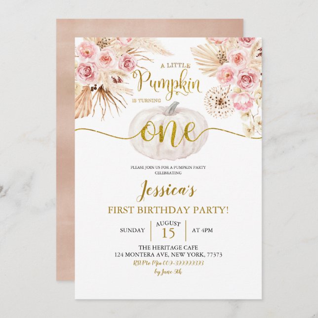 Boho en liten pipa håller på att vända en dag. inbjudningar (Fram/baksida)