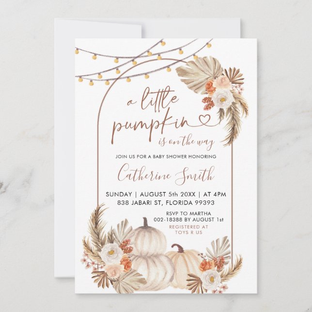 Boho en liten Pumpkin är på väg att visa sig vara  Inbjudningar (Framsida)