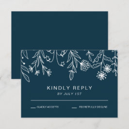 Boho Enkel Wildflower Navyblå Bröllop OSA Kort