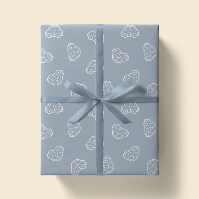 Boho Enkla Bilar Fordon Modern Söt Pojke Blå Presentpapper (Skapare uppladdad)