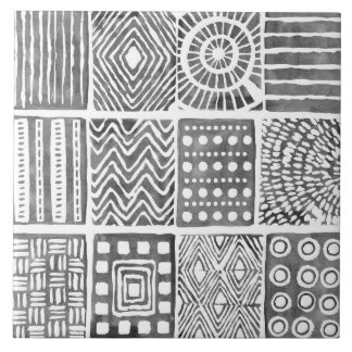 Boho Ethnic Ceramic Tile - Black & White Ornament Kakelplatta