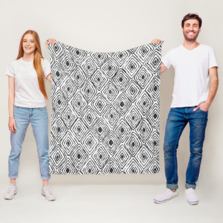 Boho Ethnic Fleece Blanket - Black & White