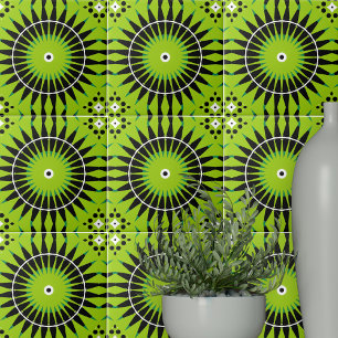 Boho Ethnic Lime Green Black Geometric Mönster Kakelplatta
