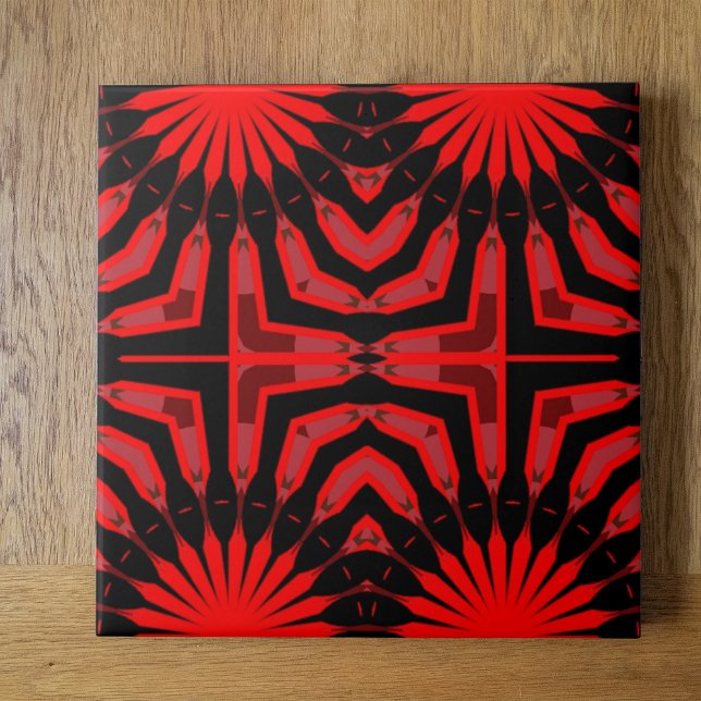 Boho Ethnic Red and Black Geometric Mönster Kakelplatta (Skapare uppladdad)
