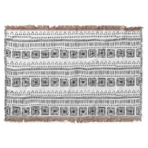 Boho Ethnic Throw Blanket - Black & White