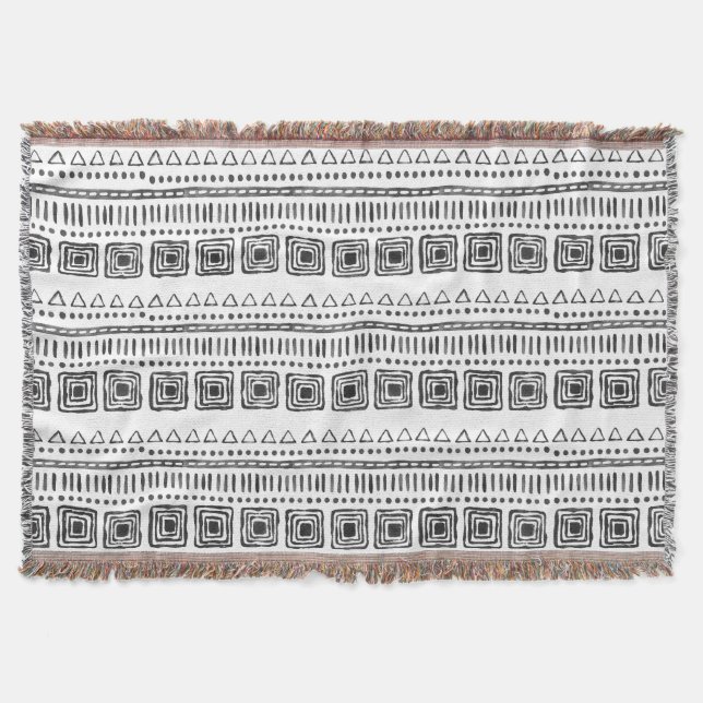 Boho Ethnic Throw Blanket - Black & White Filt (Framsidan)