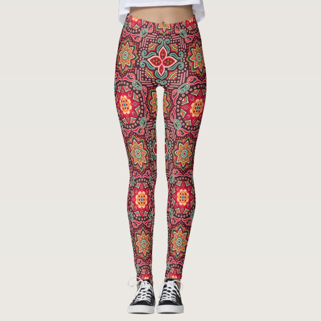 Boho etnisk mönsterdamasker leggings (Framsida)