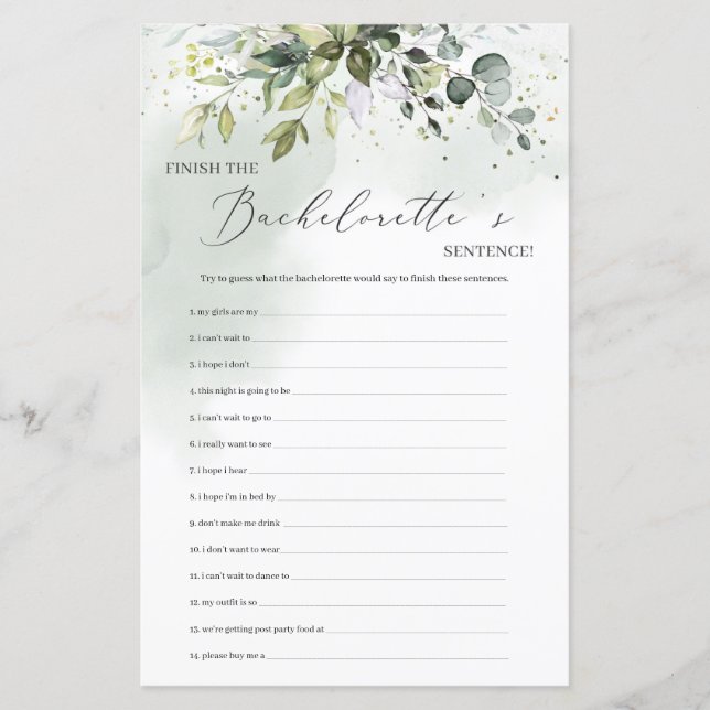 Boho Eucalyptus Avslutar Bachelorettes mening (Framsida)