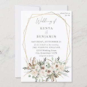 Boho Eucalyptus & Beige Blommigt 2 Bröllop Inbjudningar