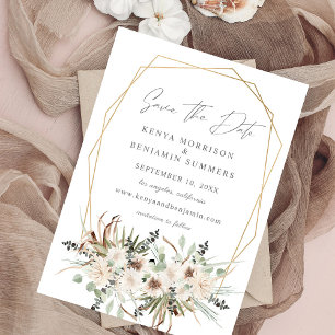 Boho Eucalyptus & Beige Blommigt Spara datum Inbjudningar
