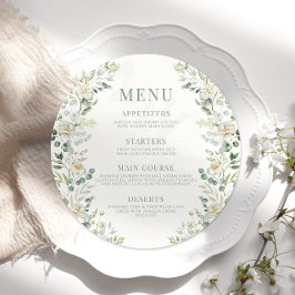 Boho Eucalyptus Blommigt Bröllop Round Flat Menu Meny