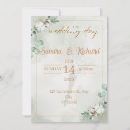 Boho Eucalyptus & Cotton Wedding Invitation Inbjudningar