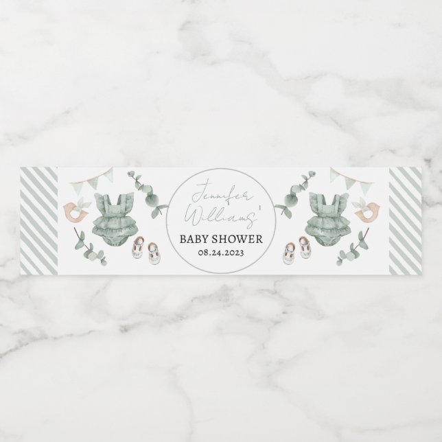 Boho eucalyptus Flickbabydusch flaska-etiketter Vattenflaskor Etikett (Singel etikett)