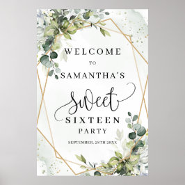 Boho Eucalyptus greenery 16 födelsedag - välkomnan Poster