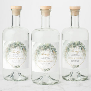 Boho eucalyptus greenery foliage guld oval arch spritflaskor etikett
