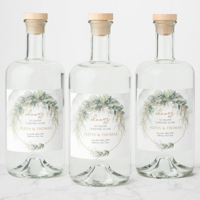 Boho eucalyptus greenery foliage guld oval arch spritflaskor etikett (Flaskor)