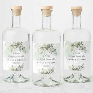 Boho eucalyptus greenery foliage guld sparkles spritflaskor etikett