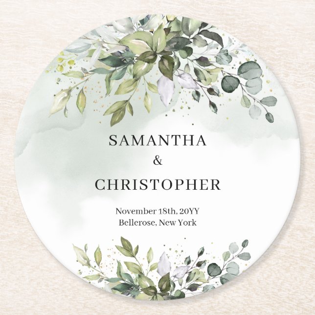Boho eucalyptus greenery folieutandning guld underlägg papper rund (Framsidan)
