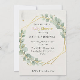 Boho Eucalyptus Greenery Gold  Baby Showers Inbjudningar