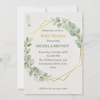 Boho Eucalyptus Greenery Gold Baby Showers Inbjudningar