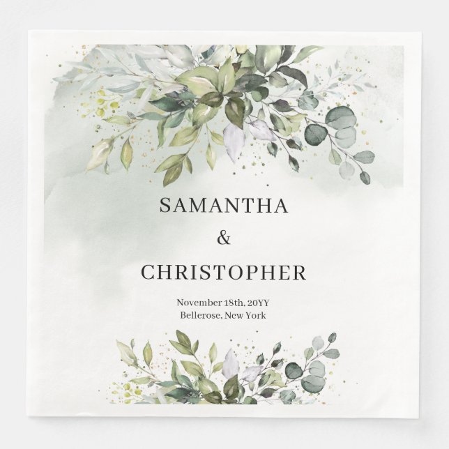 Boho Eucalyptus greenery grenar faux guld Pappersservett (Framsida)