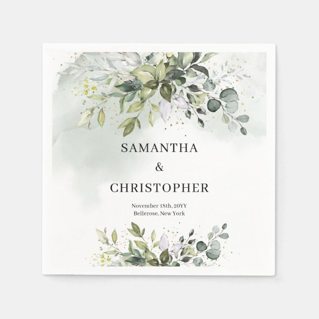 Boho Eucalyptus greenery grenar faux guld Pappersservett (Framsidan)