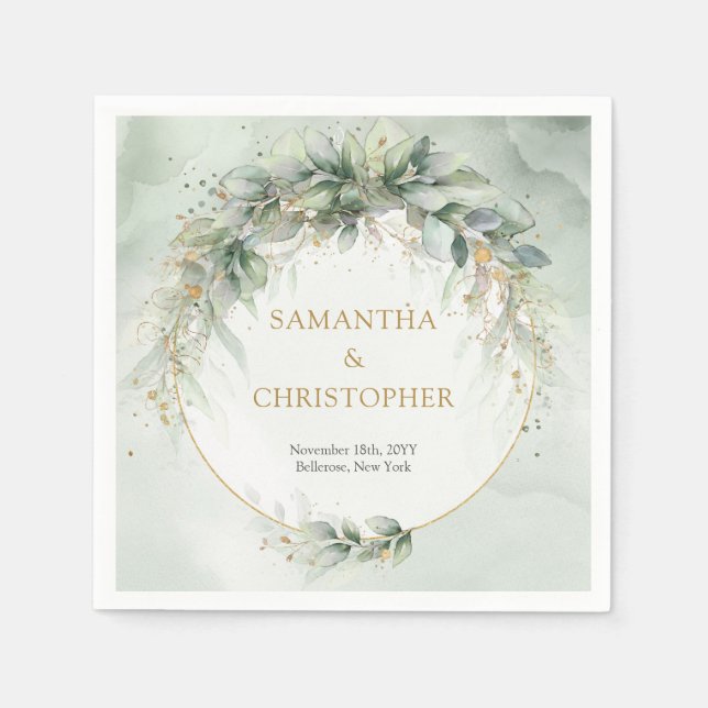 Boho Eucalyptus greenery grenar faux guld ram Pappersservett (Framsidan)