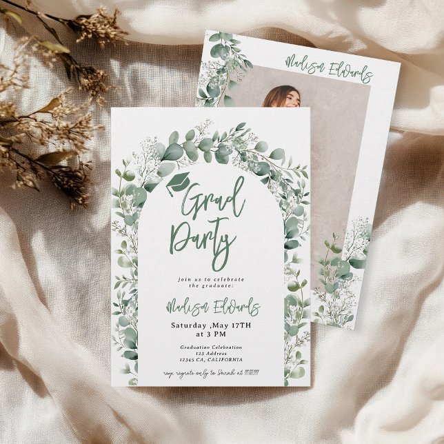Boho Eucalyptus Greenery Photo Studentfest Inbjudningar (Boho Eucalyptus Greenery Photo Graduation Party Invitation)