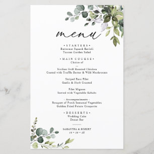 Boho Eucalyptus Greenery Simple Bröllop Menu