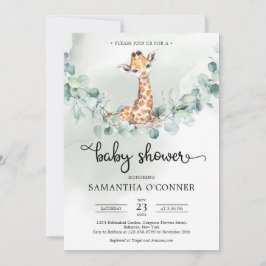 Boho eucalyptus greenery wandee baby giraffe inbjudningar