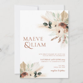 Boho Eucalyptus Grönt Flowers Pampas Bröllop Inbjudningar
