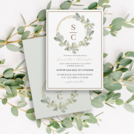 Boho Eucalyptus Grönt & Guld Wandan Bröllop Inbjudningar