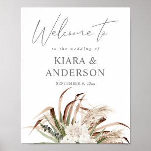 Boho Eucalyptus Pampas Beige Blommigt Välkomstteck Poster