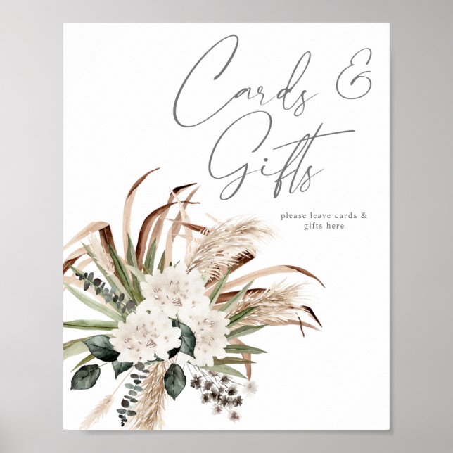 Boho Eucalyptus Pampas Blommiga Kort & Present Sky Poster (Framsidan)