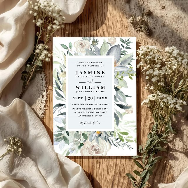 Boho Eucalyptus Rustik Elegant QR-kod Bröllop Inbjudningar (Skapare uppladdad)