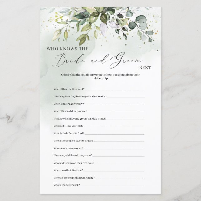 Boho Eucalyptus Vem känner bruden och brudgummen b (Framsida)
