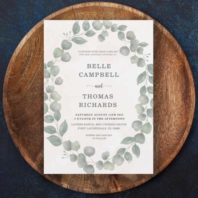 Boho Eucalyputus Sage & Orange bröllopsinbjudan Inbjudningar (Skapare uppladdad)