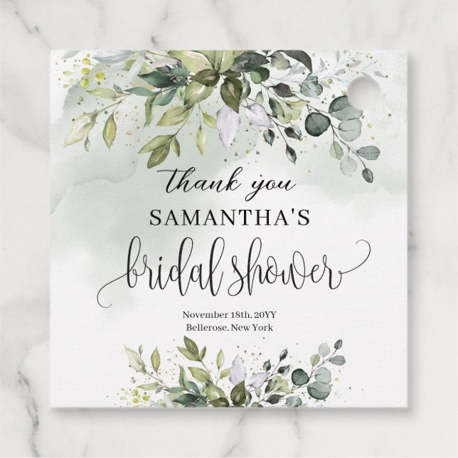 Boho Eukalyptus gröna grenar guld Bröllop Gåvor Etiketter (Baksida)