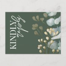 Boho Eukalyptus Mörkgrön & Vit RSVP Inbjudan
