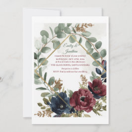 Boho Eukalyptus och mörka röda blommor Bröllopsinb Inbjudningar