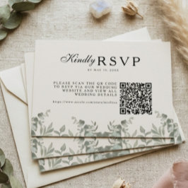 Boho Eukalyptusblad Bröllop med QR OSA Kort