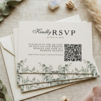 Boho Eukalyptusblad Bröllop med QR OSA Kort
