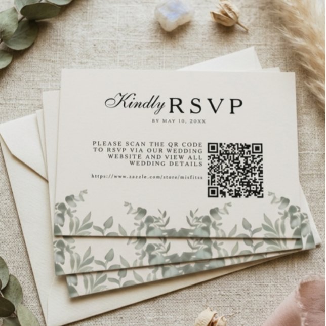 Boho Eukalyptusblad Bröllop med QR OSA Kort (Skapare uppladdad)