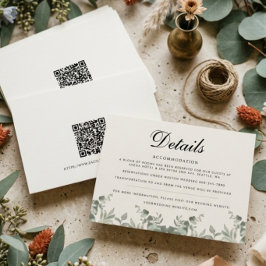 Boho Eukalyptusblad med QR-kod Bröllopsdetaljer Anteckningskort