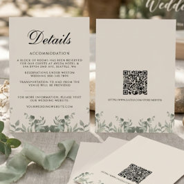 Boho Eukalyptusblad med QR-kort för bröllopsdetalj Tack Kort