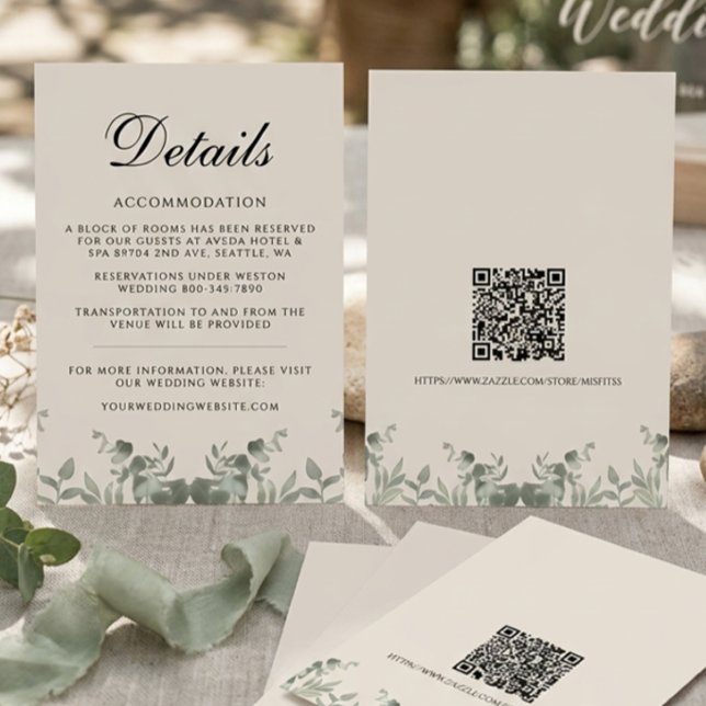 Boho Eukalyptusblad med QR-kort för bröllopsdetalj Tack Kort (Skapare uppladdad)