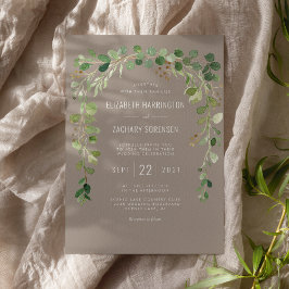 Boho Eukalyptusvalv Neutral Taupe Rustik Bröllopsi Inbjudningar